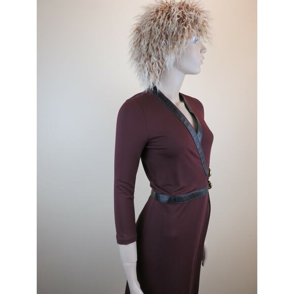 NEW GUCCI WOOL BURGUNDY LEATHER LONG SLEEVES GOLD BUCKLES BELTED DRESS 38 ITALY - Picture 10 of 12